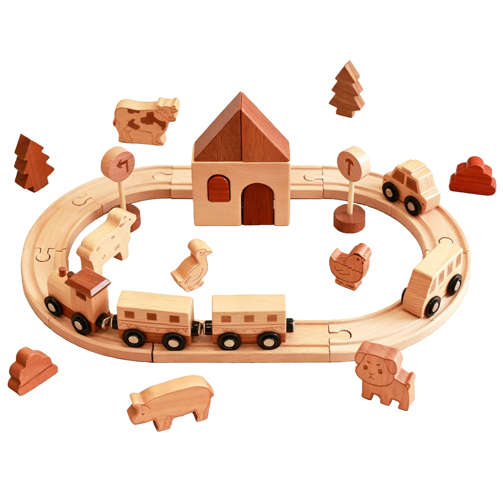 Wooden Farm Train Track Set