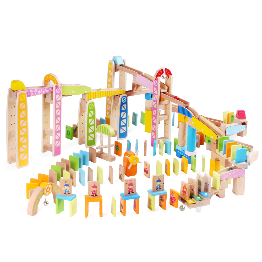 Wooden Marble Track & Domino Race Set