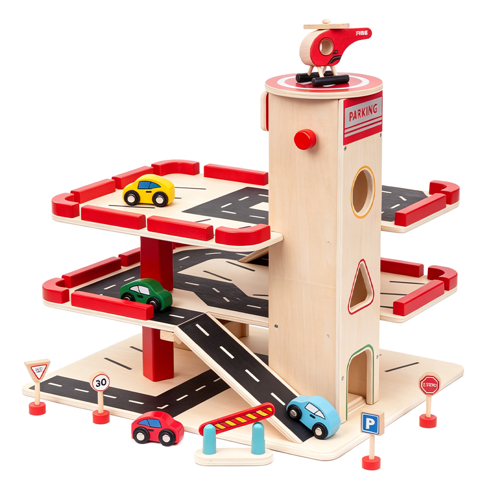 Wooden Multi‑Level Parking Garage Toy